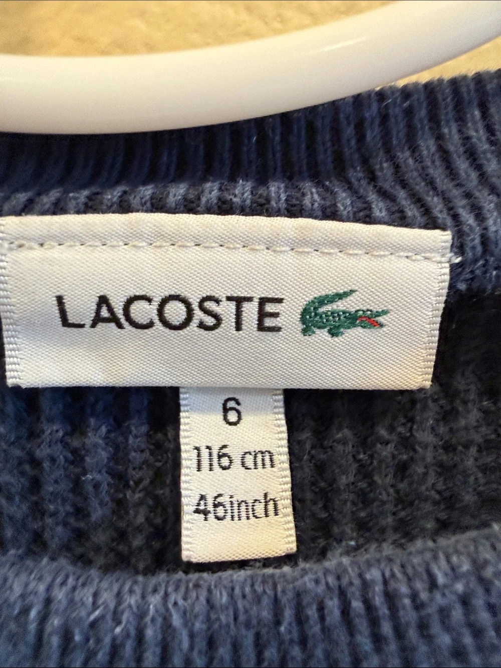 Lacoste Navy Crewneck Sweater with White & Blue Stripes